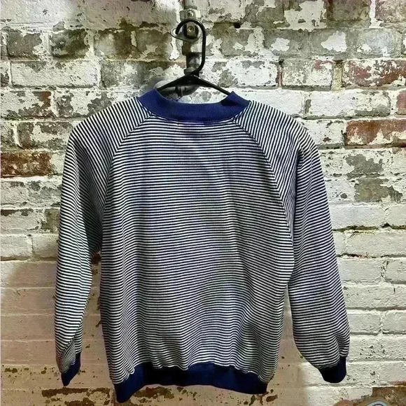 VINTAGE 1980s Womens Blue and White Striped Marina Club Sweatshirt - Picture 4 of 5